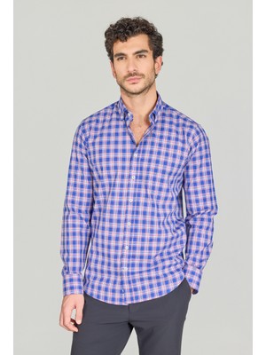 Bisse Lacivert Regular Fit %100 Pamuk Cepsiz Paşa Yaka Gömlek GMCZG250058_D39