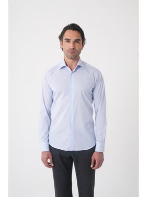 Bisse Mavi Regular Fit %100 Pamuk Cepsiz Klasik Açık Uzun Yaka Gömlek GMKLS250045_D33