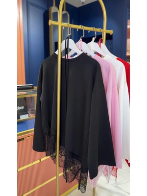 Dantel Sweatshirt Siyah