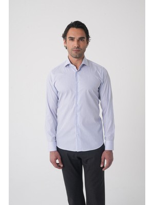 Bisse Mavi Regular Fit %100 Pamuk Uzun İtalyan Yaka Gömlek GMCZG250126_D35