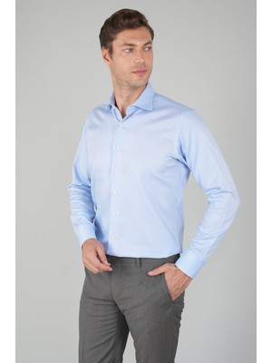 Bisse Açık Mavi Regular Fit Pamuk Uzun  İtalyan Yaka Gömlek GMARS252056_33