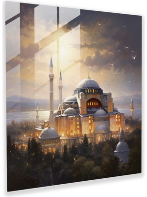 Popcas  Cam Tablo - Ayasofya Manzaralı - Cam Duvar Sanatı Ev Dekorasyonu