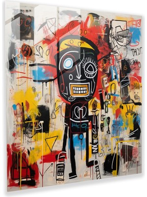 Popcas Basquiat Esintili Cam Tablo - Modern Sanat Figürler Soyut Dışavurumcu Resimler