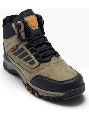 Wanderfull 3022-27 Deri Bağcıklı Fermuarlı Içi Kürklü Outdoor Erkek Bot Vizon Siyah Oranj