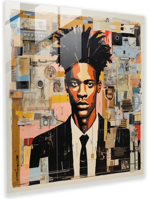 Popcas Basquiat Kolaj Cam Tablo - Farklı Temalar Duvar Dekorasyonu Modern Sanat