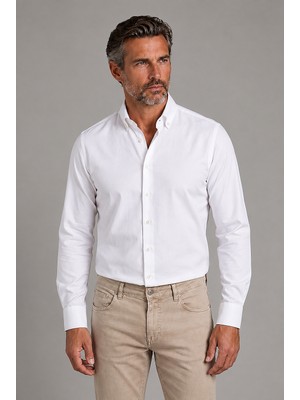 Bisse Beyaz Regular Fit Pamuk Cepsiz Uzun Yaka Gömlek GMOKS252101_01