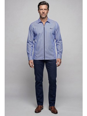 Bisse Lacivert Regular Fit Pamuk Fermuarlı Uzul Apaj Yaka Torba Gömlek GMFRM252057_E39