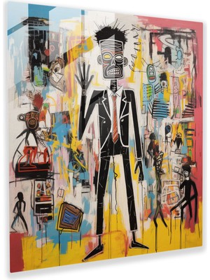 Popcas Figürler Cam Tablo - Basquiat Ev Dekorasyonu