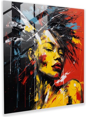 Popcas Basquiat Cam Tablo - Dokulu Fırça Darbeleri - Modern Sanat Hareket