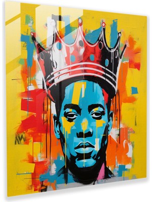Popcas Basquiat Taç Cam Tablo - Canlı Renkler Cam Sanatı