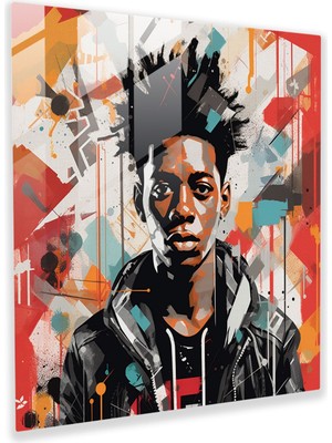 Popcas Basquiat Esintili Cam Tablo - Modern Sanat Basquiat Tasarımı