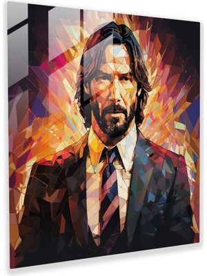 Popcasso Geometrik Dijital Illüstrasyon Cam Tablo - John Wick Temalı Ev Dekorasyonu