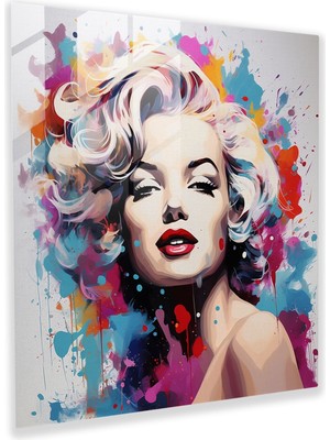 Popcasso Modern Soyut Resim Marilyn Monroe Cam Tablo - Canlı Renkler ile Glamour Temalı Duvar Dekorasyonu