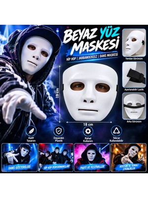 Bezos Beyaz Renk Hip Hop Anonim Jabbawockeez Dans Maskesi 18X19 cm HB006