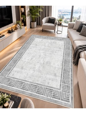 STY Home Gri Dijital Baskı Salon Halısı Kaymaz Tabanlı Yıkanabilir Halı Yolluk 1130