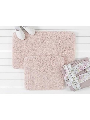 Madame Coco Sheep 2'li Banyo Paspas Takımı Pudra Renkli Yumuşak Polyester Antislip Taban