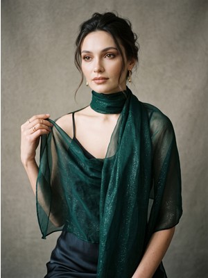 Beatis Kadın Şal Şifon %100 Polyester Yeşil Düz Renk Renk 170X70