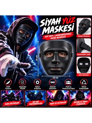 Bezos Siyah Renk Hip Hop Anonim Jabbawockeez Dans Maskesi 18X19 cm Mrl