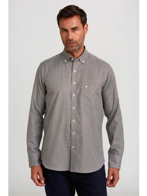 Bisse Kahverengi Regular Fit %100 Pamuk Desenli Paşa Yaka Gömlek GM23K232040_D11