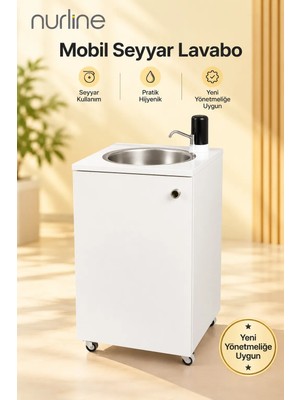 Nurline Mobil Seyyar Lavabo Yeni Yönetmeliğe Uygun Taşınabilir Iç Hazneli Hijyen Lavabosu Beyaz