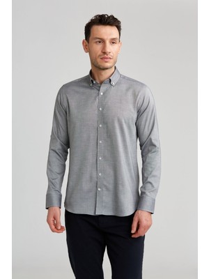 Bisse Gri Regular Fit %100 Pamuk Düğmeli Paşa Yaka Gömlek GMOK3PS22400001_D55