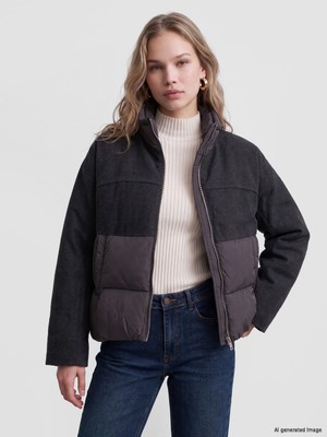 LC Waikiki Lcw Vision Antrasit Dik Yaka Oversize Kadın Şişme Mont