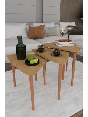 Asra Trend Lüks 3'lü Ahşap Ayaklı Zigon Sehpa %100 MDF Orta Sehpa Masa SEHPA02