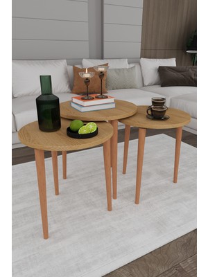 Asra Trend Lüks 3'lü Ahşap Ayaklı Zigon Sehpa %100 MDF Orta Sehpa Masa SEHPA01
