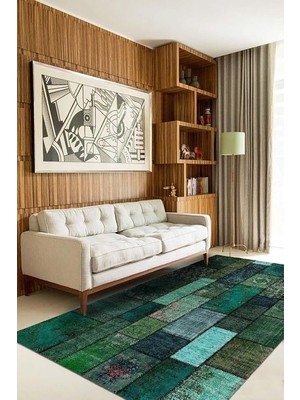 Tr Veola Şönil Patchwork Kaymaz Pamuk Tabanlı Yıkanabilir Antibakteriyel Salon Halısı 120X180