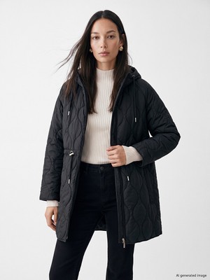 LC Waikiki Lcw Everyday Siyah Kapüşonlu Oversize Kadın Şişme Mont