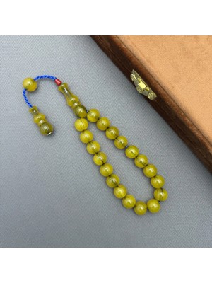 Aslan Tespih Zeyzun Usta Işçilikli Limon Sarı Hareli Küre Kesim Efe Maskot Sıkma Kehribar Tespih
