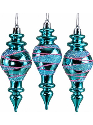 Yılbaşı Süsü Simli Fırıldak 3\'lü Top Mavi 14 cm