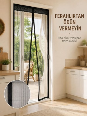 Royaleks Siyah Mıknatıslı Kapı Sinekliği Sinek ve Böceklere Karşı Koruyucu File