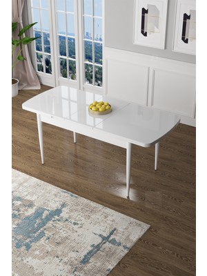 Canisa Concept Açılabilir Beyaz MDF Mutfak Masası Modern Tasarım 80x132 cm