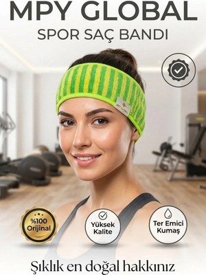 Mpy Global  Yeşil Çizgili Spa Spor Yoga Cilt Bakımı Havlu Saç Bandı Kafa Bandı Bandana