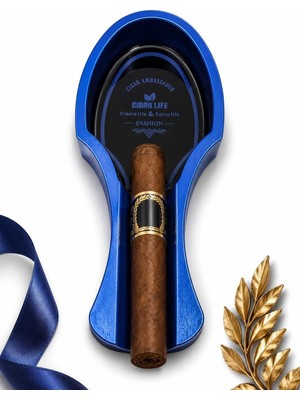 Str Store Lüks Metal Puro Küllüğü - Tekli Taşınabilir Puro Standı ve Kül Tablası, Özel Mavi Tasarım, Premium Puro Aksesuarı ve Erkek Hediye Seti