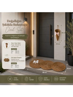 Nga Home Ngahome Hasır Kapı Süsü ve 3’lü Hasır Paspas Seti | 2’li Dekoratif Kapı Önü Seti | El Yapımı Doğal Tasarım