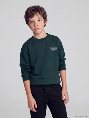 LC Waikiki Lcw Kids Yeşil Bisiklet Yaka Erkek Çocuk Kalın Sweatshirt