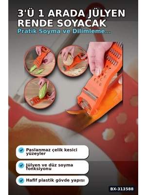Marsilyan Paslanmaz Çelik Bıçaklı 3'ü 1 Arada Jülyen Rende Soyacak Doğrayıcı Mutfak Aleti BX-313588