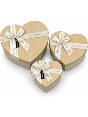 Marsilyan 3pcs Kalp Mat Mix Renkli Karton Hediye Kutusu Kurdelalı 22X20-19X17-16X14CM (4887)