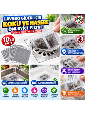 Sepetopia 10'lu Banyo ve Mutfak Lavabo Koku Önleyici ve Haşere Böcek Önleyici Gider Filtresi