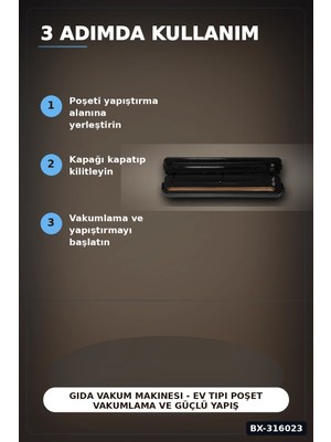 Marsilyan Gıda Vakum Makinesi - Ev Tipi Poşet Vakumlama ve Güçlü Yapıştırma Cihazı BX-316023