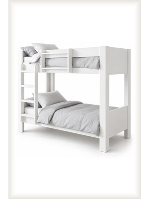 Maq Home Duru Ranza 90X190 Merdivenli Korkuluklu Çift Katlı Çocuk Ranzası Beyaz