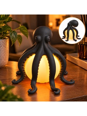 Piyatech Ahtapot Figürlü Dekoratif Mumluk, Pilli LED Mum Hediyeli, Modern Masaüstü Ev ve Ofis Dekorasyonu, 17X19 cm - Siyah
