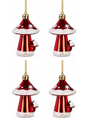 My Balli Store Kırmızı 4'lü Mantar Yılbaşı Süsü, 10 Cm, Neşeli ve Renkli Dekorasyon.