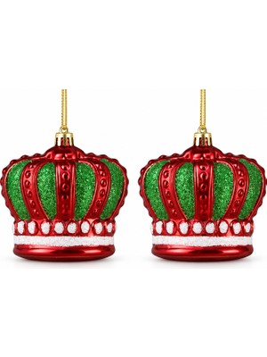 My Balli Store Yılbaşı Süsü Simli Kral Tacı 2'li Kırmızı Yeşil 10 cm