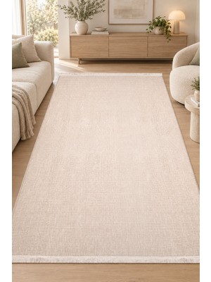 Hann Home Collection Melanor Ekru Krem Oturma Odası Salon Mutfak Koridor Robot Süpürge Uyumlu Kolay Temizlenebilir Halı