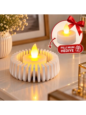 Piyatech Modern Dekoratif LED Mumluk – 3D Baskı Yuvarlak Tasarım, 1 Adet Pilli Mum Hediyeli, Beyaz (8 Cm)