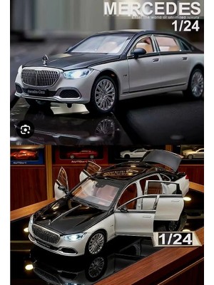 Oyuncak Sahili Mercedes Benz S600 Maybach Tarz 21cm Araba Diecast 1.24 Koleksyon ışık Ses Efektli Metal 6 Kapı Bagaj Kaput SiyahBeyaz Çiftrenk