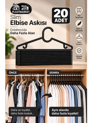 Plastmarket 20 Adet Slim Elbise Askısı - Esnek Dayanıklı Pantolon Gömlek Askısı